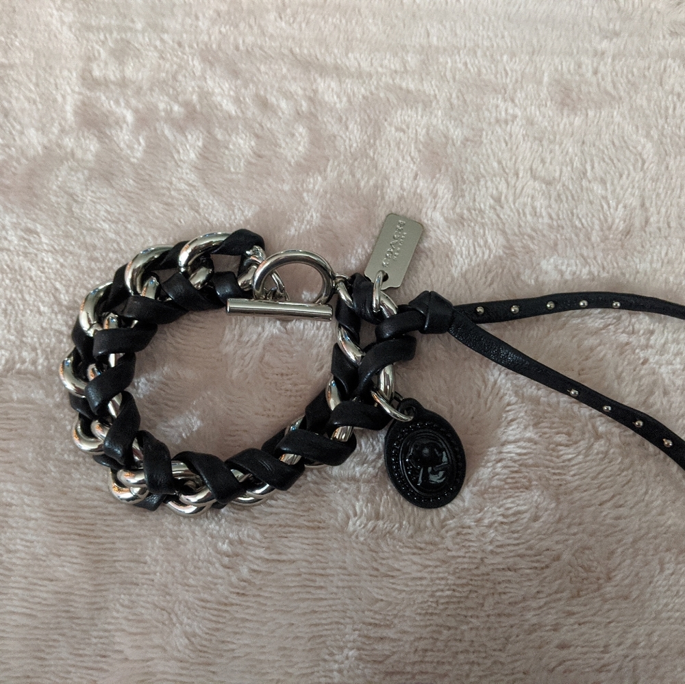 Coach Silver and Black Link Charm Toggle Bracelet